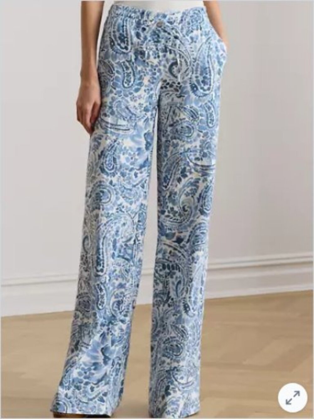 Lauren Ralph Lauren Pants Womens XS Blue Paisley Linen Wide Leg Drawstring $175